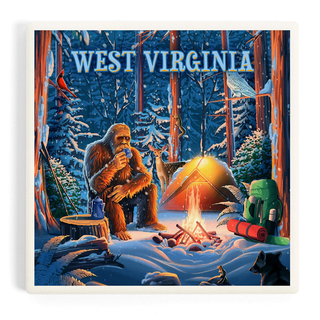 West Virginia, Find Your Inner Squatch, Camping Bigfoot, Coasters Coasters Lantern Press Coaster