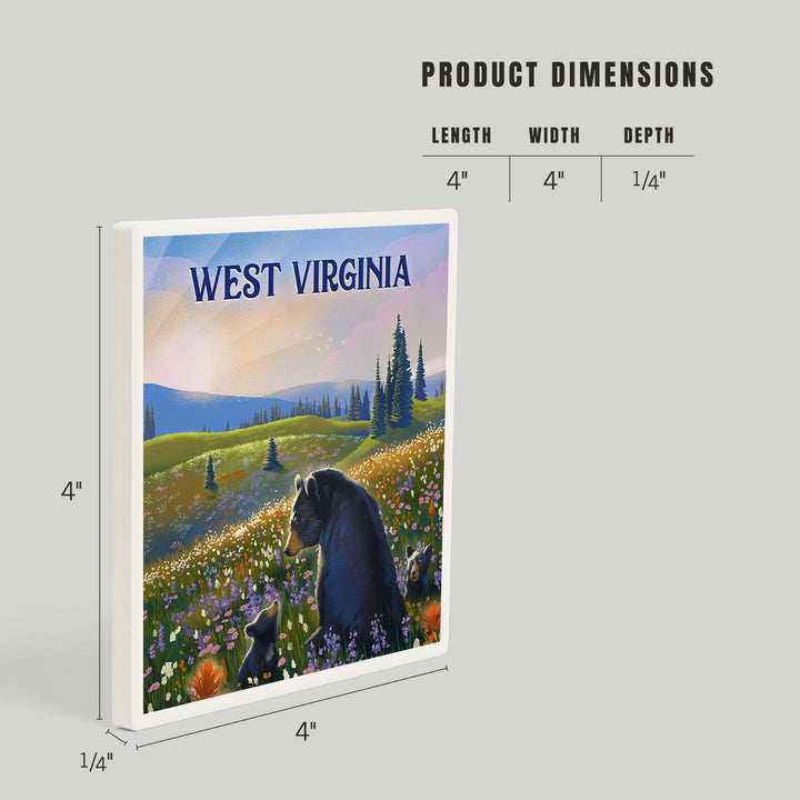 West Virginia, Lithograph, Bear Family in Field, Coasters Coasters Lantern Press