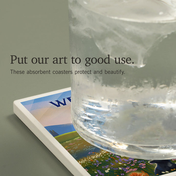 West Virginia, Lithograph, Bear Family in Field, Coasters Coasters Lantern Press