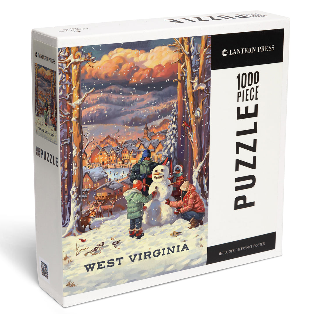 West Virginia, Merry and Bright, Vintage Snowman, Jigsaw Puzzle Puzzle Lantern Press