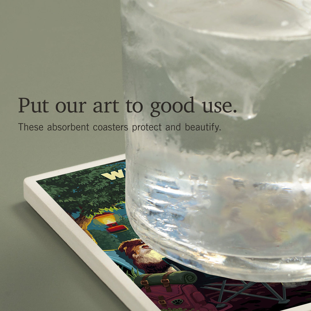 West Virginia, Painterly, Pack Life, Dogs Around Campfire, Coasters Coasters Lantern Press