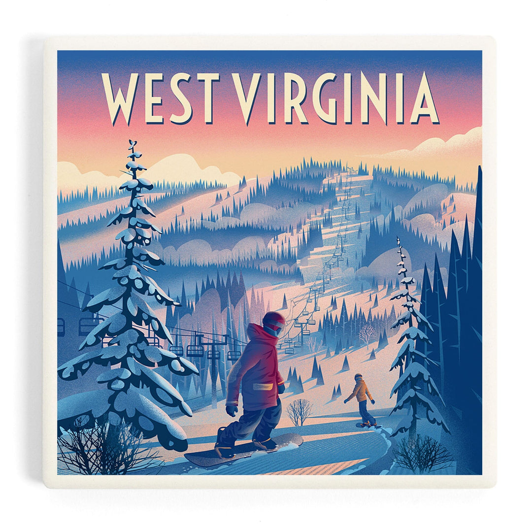 West Virginia, Shred the Gnar, Snowboarding, Coasters Coasters Lantern Press Coaster