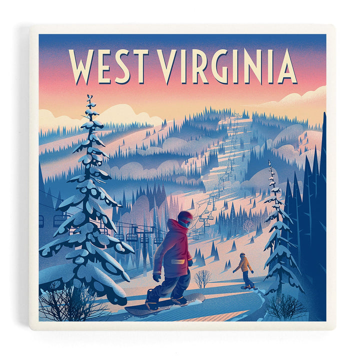 West Virginia, Shred the Gnar, Snowboarding, Coasters Coasters Lantern Press Coaster