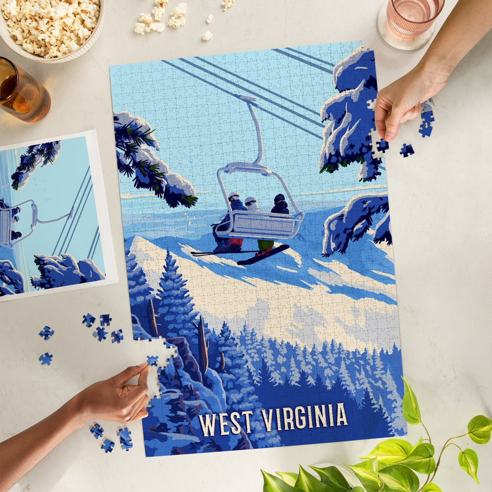 West Virginia, Ski Lift Above The Trees, Jigsaw Puzzle Puzzle Lantern Press