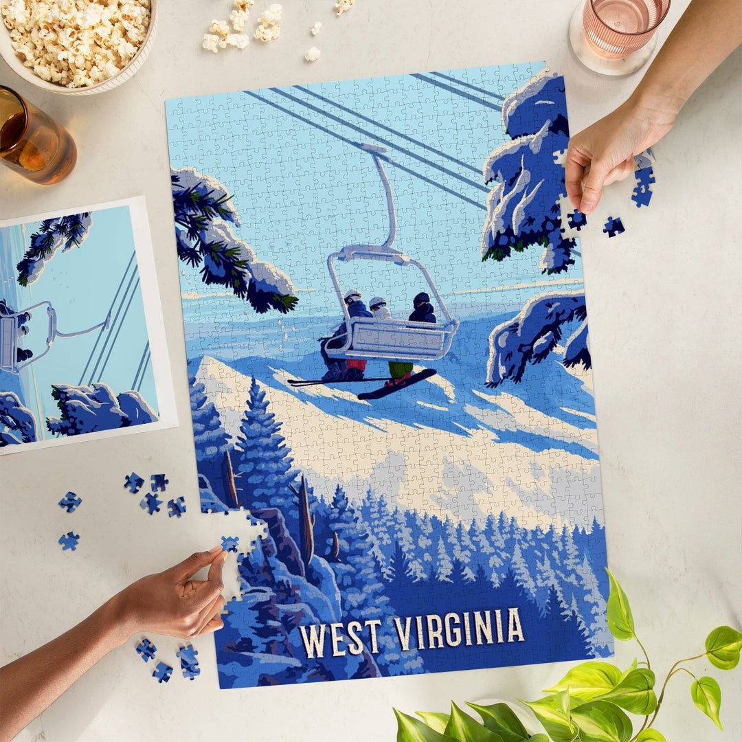 West Virginia, Ski Lift Above The Trees, Jigsaw Puzzle Puzzle Lantern Press