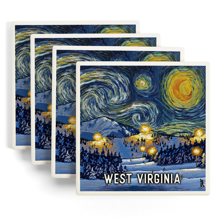 West Virginia, Starry Night, Ski, Coasters Coasters Lantern Press