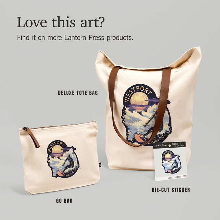 Westport, Washington, Night Surfer, Contour, Lantern Press Artwork, Vinyl Sticker Sticker Lantern Press