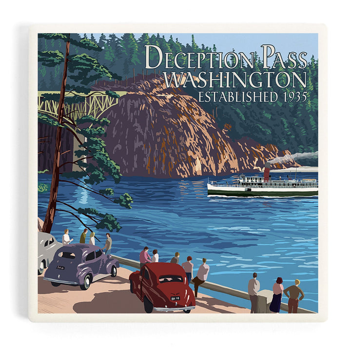 Whidbey Island, Washington, Deception Pass Bridge, Coasters Coasters Lantern Press
