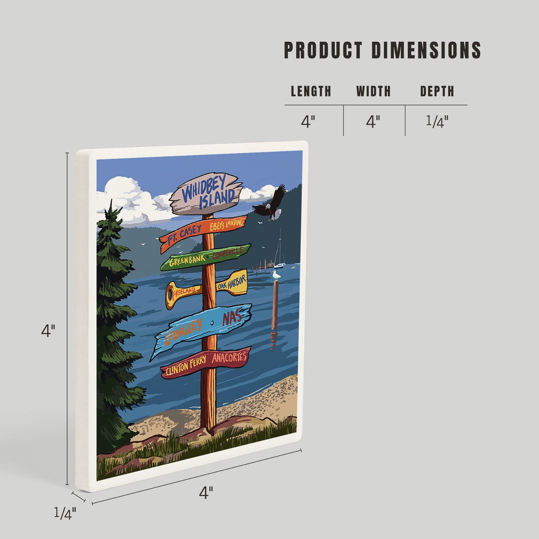 Whidbey Island, Washington, Destinations Sign, Coasters Coasters Lantern Press