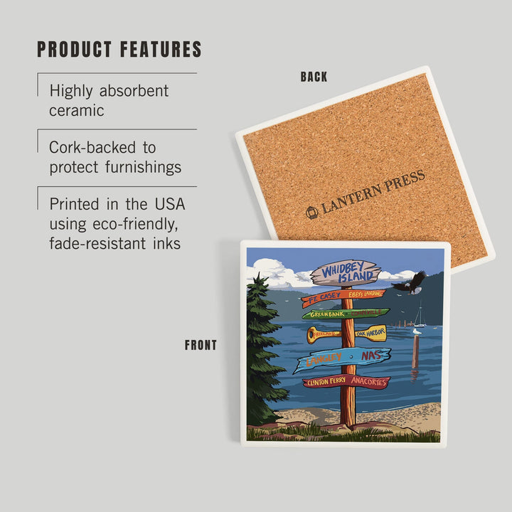 Whidbey Island, Washington, Destinations Sign, Coasters Coasters Lantern Press