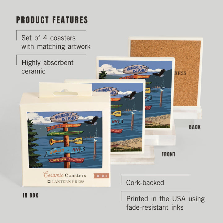 Whidbey Island, Washington, Destinations Sign, Coasters Coasters Lantern Press