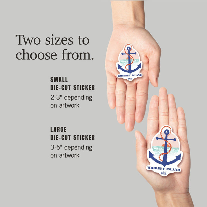 Whidbey Island, Washington, Dockside Series, Anchor, Contour, Vinyl Sticker Sticker Lantern Press