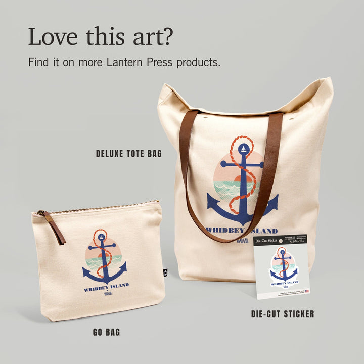 Whidbey Island, Washington, Dockside Series, Anchor, Contour, Vinyl Sticker Sticker Lantern Press