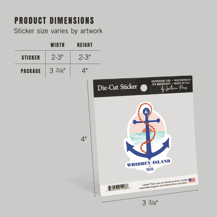 Whidbey Island, Washington, Dockside Series, Anchor, Contour, Vinyl Sticker Sticker Lantern Press