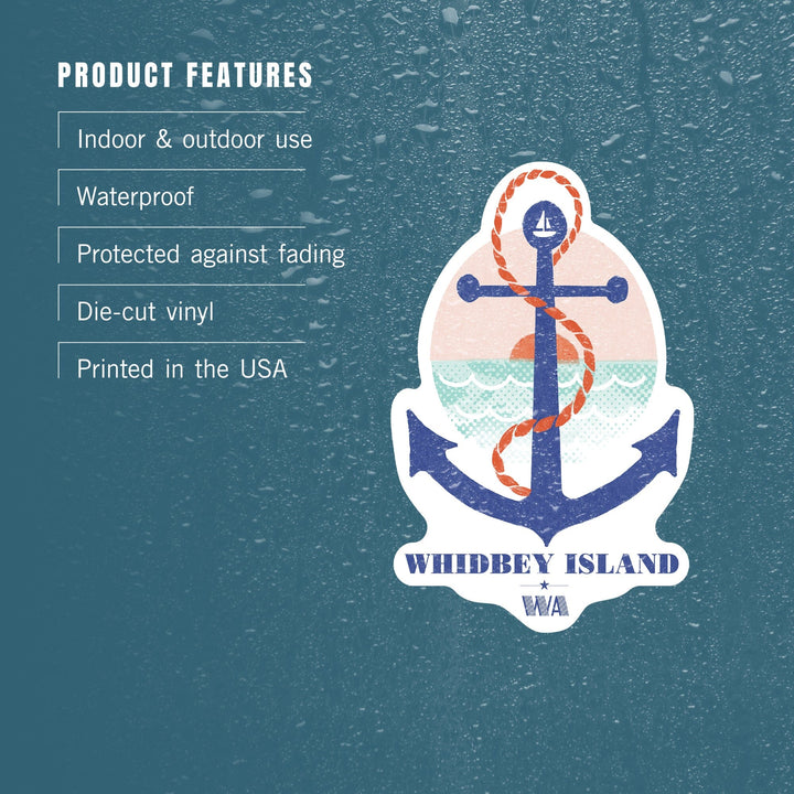 Whidbey Island, Washington, Dockside Series, Anchor, Contour, Vinyl Sticker Sticker Lantern Press