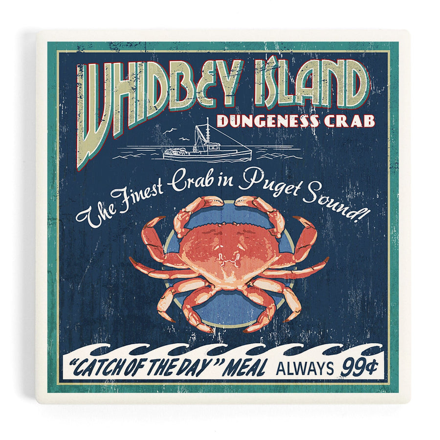 Whidbey Island, Washington, Dungeness Crab Vintage Sign, Coasters Coasters Lantern Press