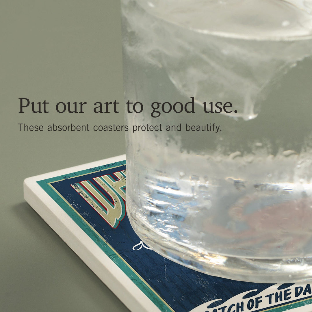 Whidbey Island, Washington, Dungeness Crab Vintage Sign, Coasters Coasters Lantern Press