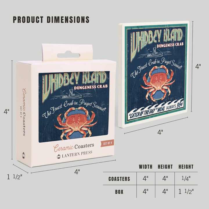 Whidbey Island, Washington, Dungeness Crab Vintage Sign, Coasters Coasters Lantern Press