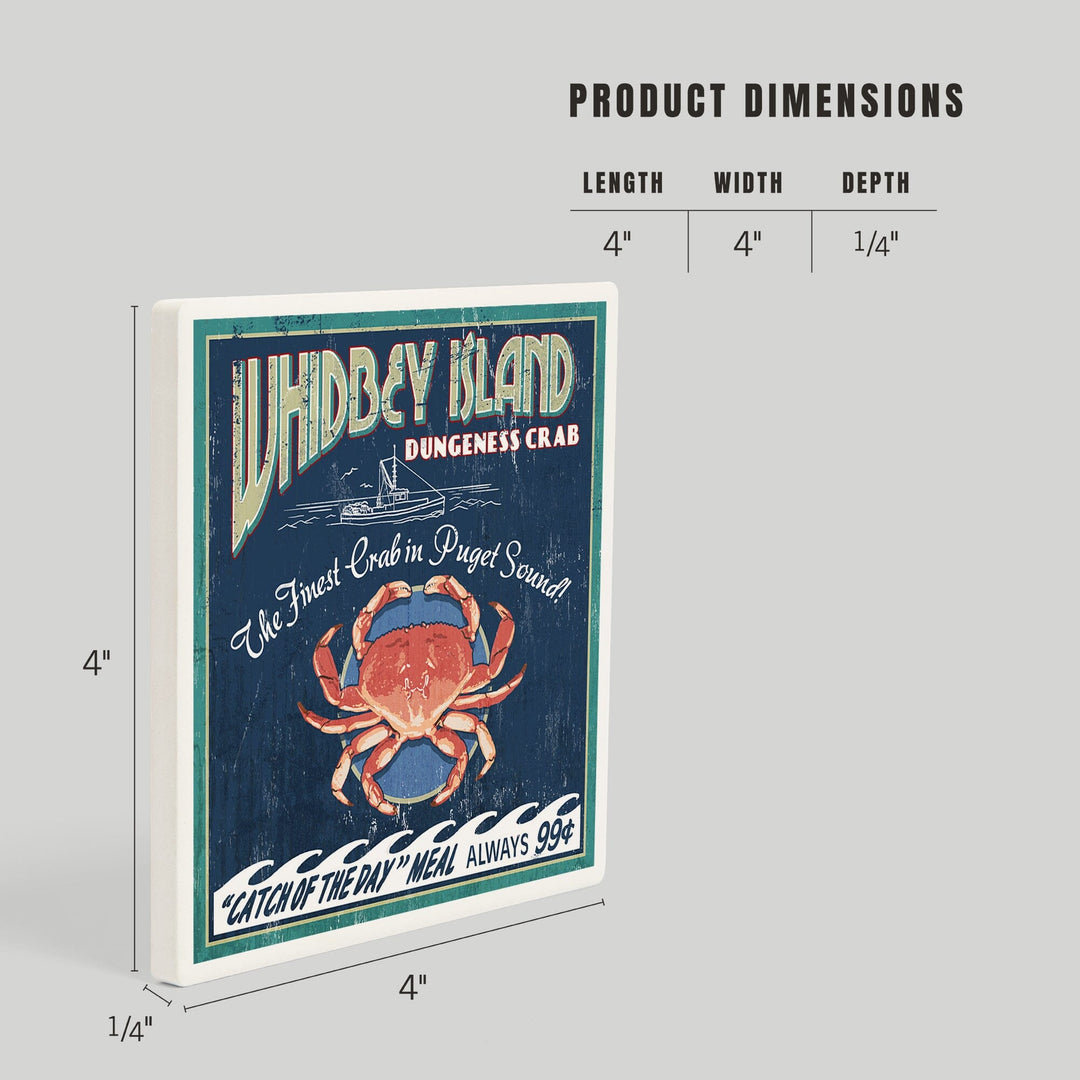Whidbey Island, Washington, Dungeness Crab Vintage Sign, Coasters Coasters Lantern Press