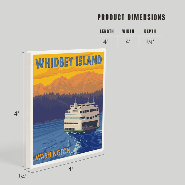 Whidbey Island, Washington, Ferry and Mountains, Coasters Coasters Lantern Press