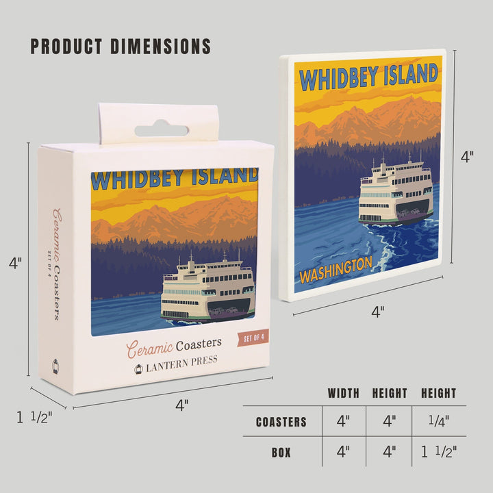 Whidbey Island, Washington, Ferry and Mountains, Coasters Coasters Lantern Press