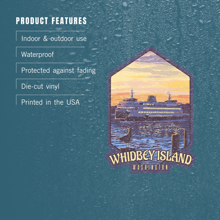 Whidbey Island, Washington, Ferry Sunset & Gull, Contour, Lantern Press Artwork, Vinyl Sticker Sticker Lantern Press