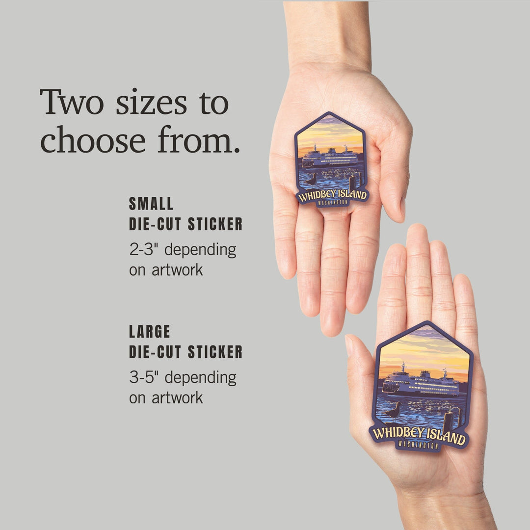 Whidbey Island, Washington, Ferry Sunset & Gull, Contour, Lantern Press Artwork, Vinyl Sticker Sticker Lantern Press