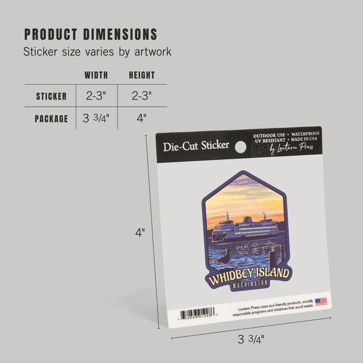 Whidbey Island, Washington, Ferry Sunset & Gull, Contour, Lantern Press Artwork, Vinyl Sticker Sticker Lantern Press