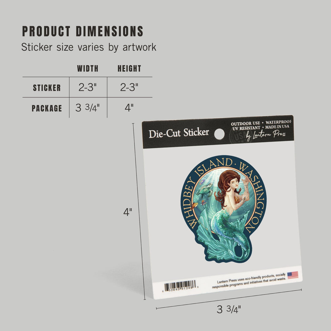 Whidbey Island, Washington, Mermaid, Contour, Vinyl Sticker Sticker Lantern Press