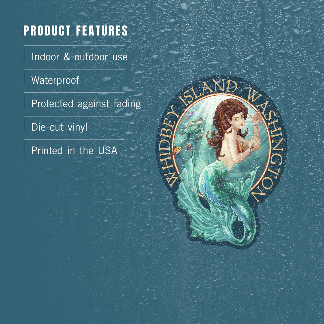 Whidbey Island, Washington, Mermaid, Contour, Vinyl Sticker Sticker Lantern Press