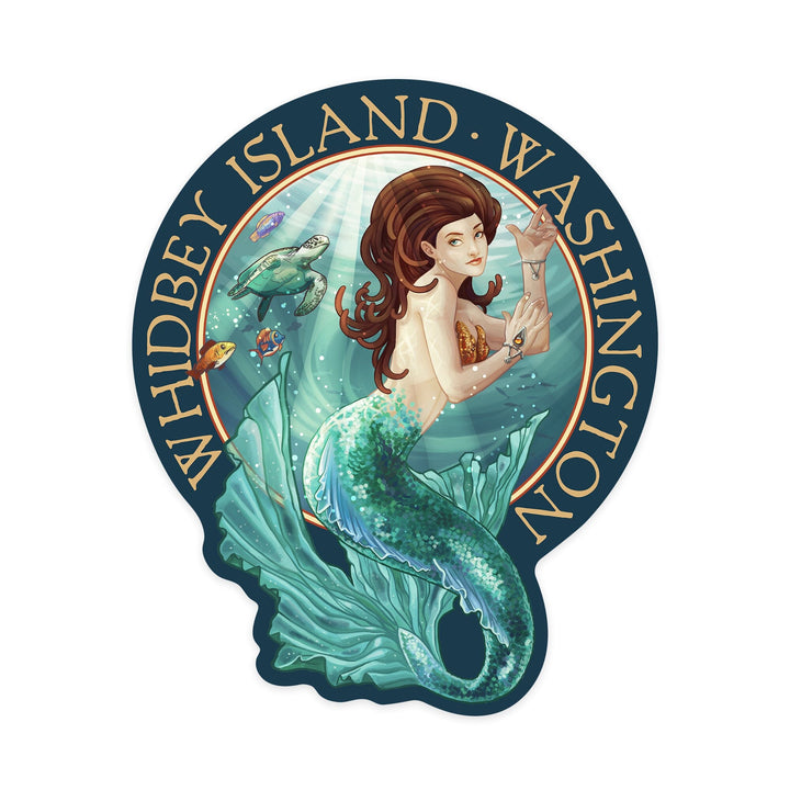 Whidbey Island, Washington, Mermaid, Contour, Vinyl Sticker Sticker Lantern Press