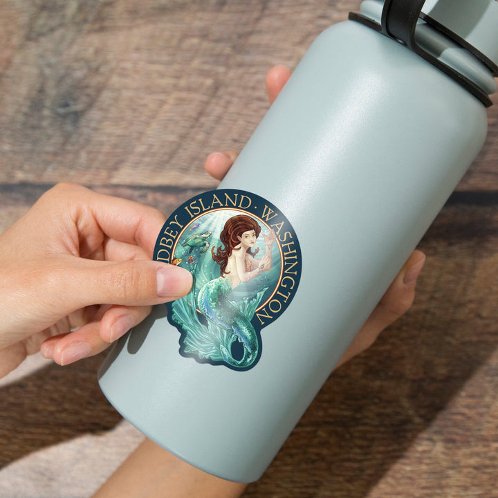 Whidbey Island, Washington, Mermaid, Contour, Vinyl Sticker Sticker Lantern Press