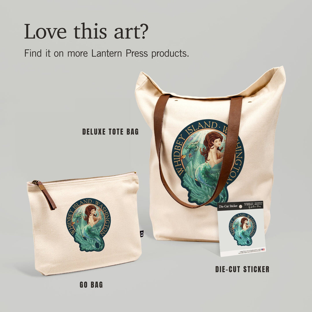 Whidbey Island, Washington, Mermaid, Contour, Vinyl Sticker Sticker Lantern Press