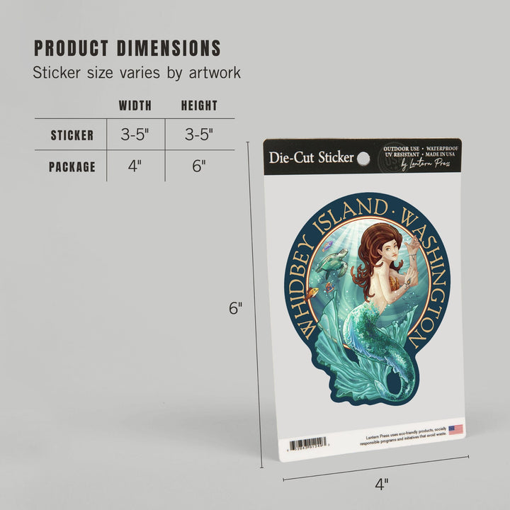 Whidbey Island, Washington, Mermaid, Contour, Vinyl Sticker Sticker Lantern Press