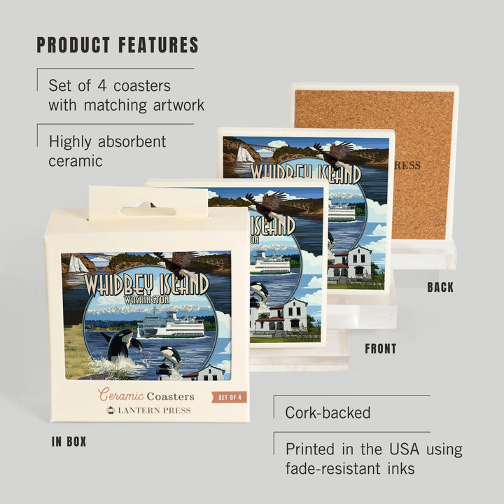 Whidbey Island, Washington, Montage Scenes, Coasters Coasters Lantern Press