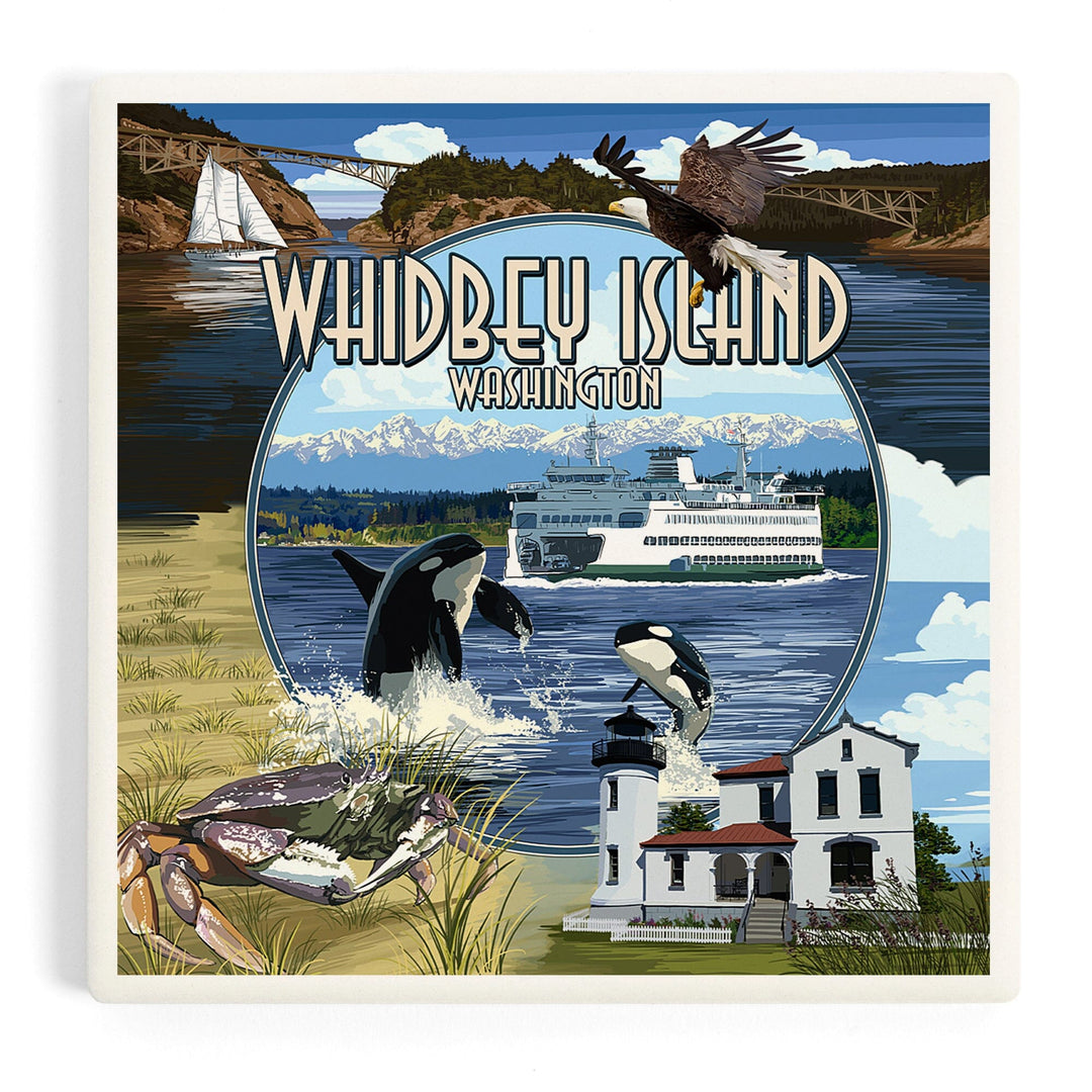 Whidbey Island, Washington, Montage Scenes, Coasters Coasters Lantern Press Coaster