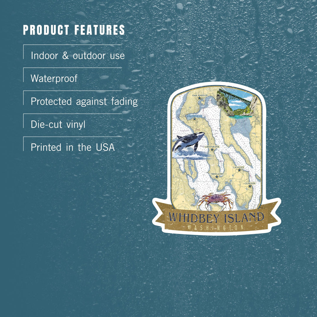 Whidbey Island, Washington, Nautical Chart, Contour, Vinyl Sticker Sticker Lantern Press
