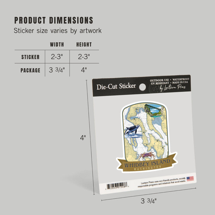 Whidbey Island, Washington, Nautical Chart, Contour, Vinyl Sticker Sticker Lantern Press