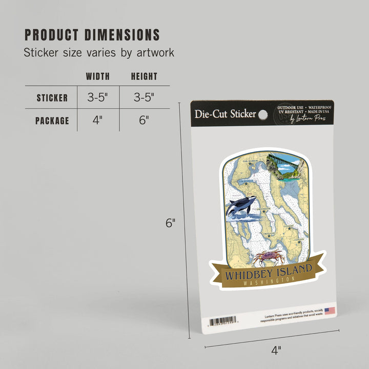 Whidbey Island, Washington, Nautical Chart, Contour, Vinyl Sticker Sticker Lantern Press
