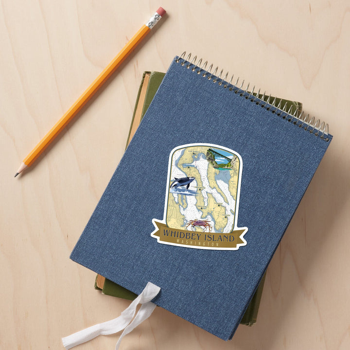 Whidbey Island, Washington, Nautical Chart, Contour, Vinyl Sticker Sticker Lantern Press
