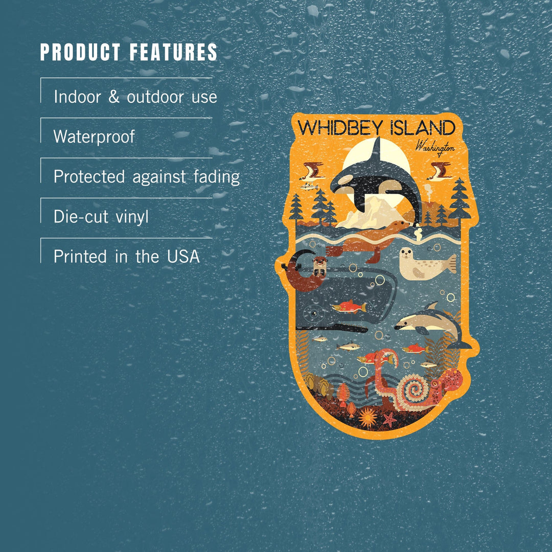 Whidbey Island, Washington, Nautical Geometric, Contour, Vinyl Sticker Sticker Lantern Press