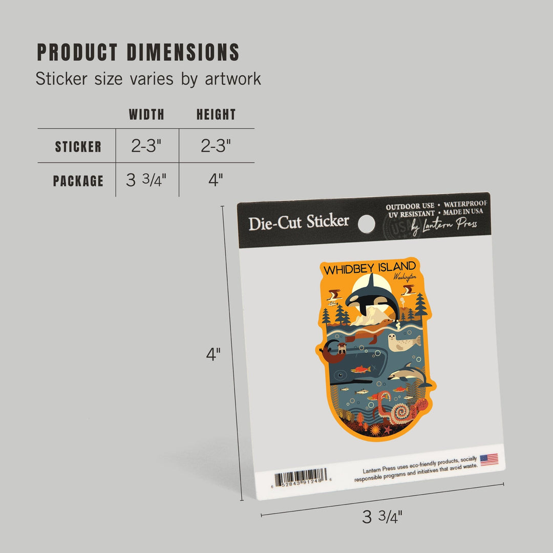 Whidbey Island, Washington, Nautical Geometric, Contour, Vinyl Sticker Sticker Lantern Press