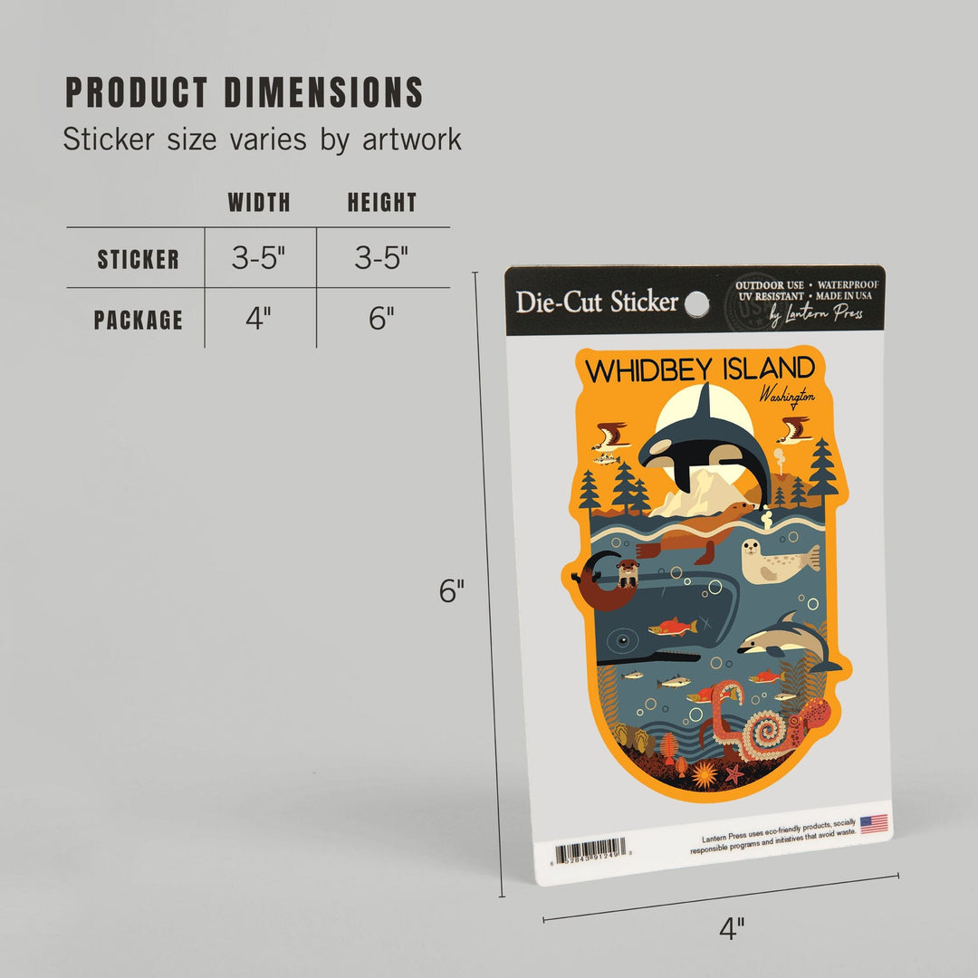 Whidbey Island, Washington, Nautical Geometric, Contour, Vinyl Sticker Sticker Lantern Press