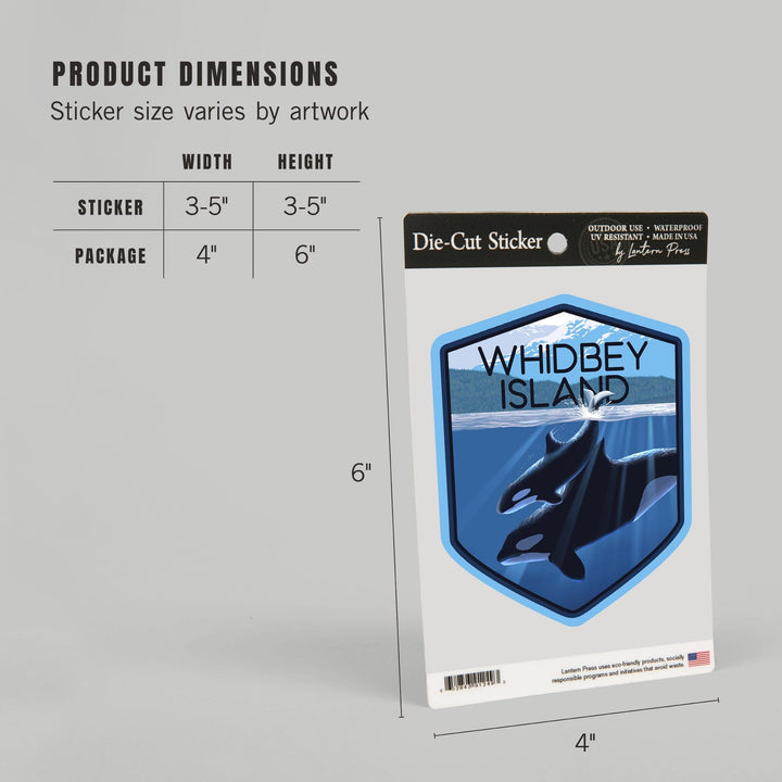 Whidbey Island, Washington, Orca and Calf, Contour, Vinyl Sticker Sticker Lantern Press
