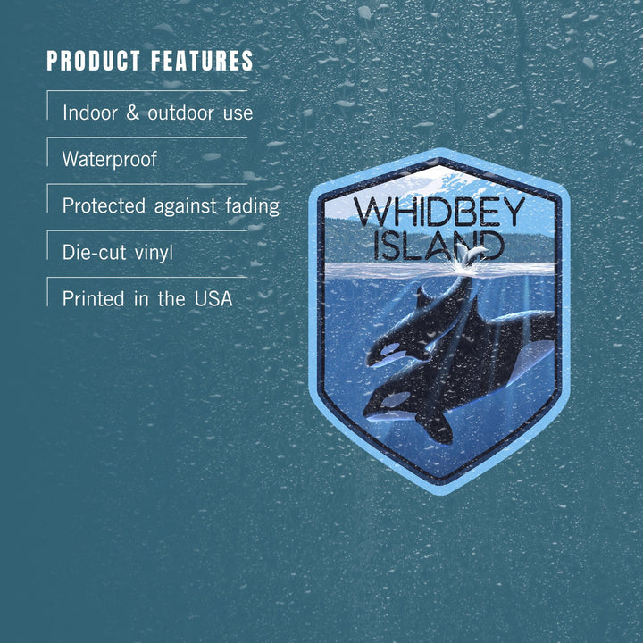 Whidbey Island, Washington, Orca and Calf, Contour, Vinyl Sticker Sticker Lantern Press