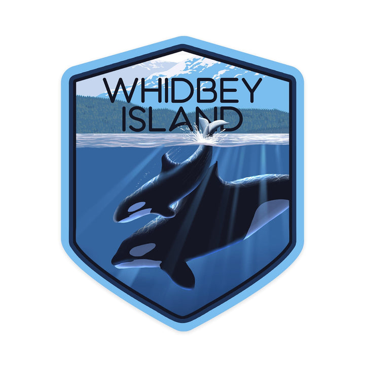 Whidbey Island, Washington, Orca and Calf, Contour, Vinyl Sticker Sticker Lantern Press