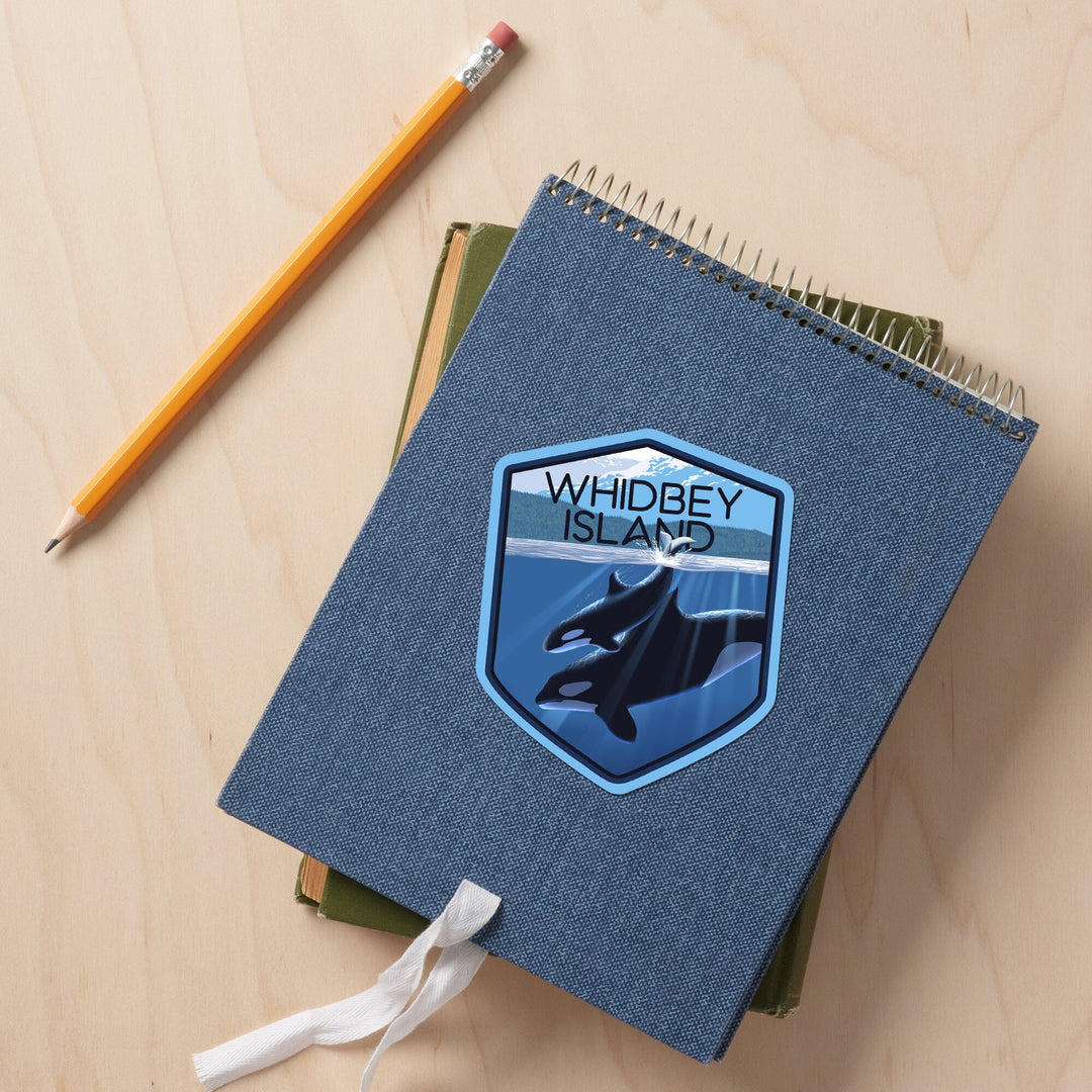 Whidbey Island, Washington, Orca and Calf, Contour, Vinyl Sticker Sticker Lantern Press
