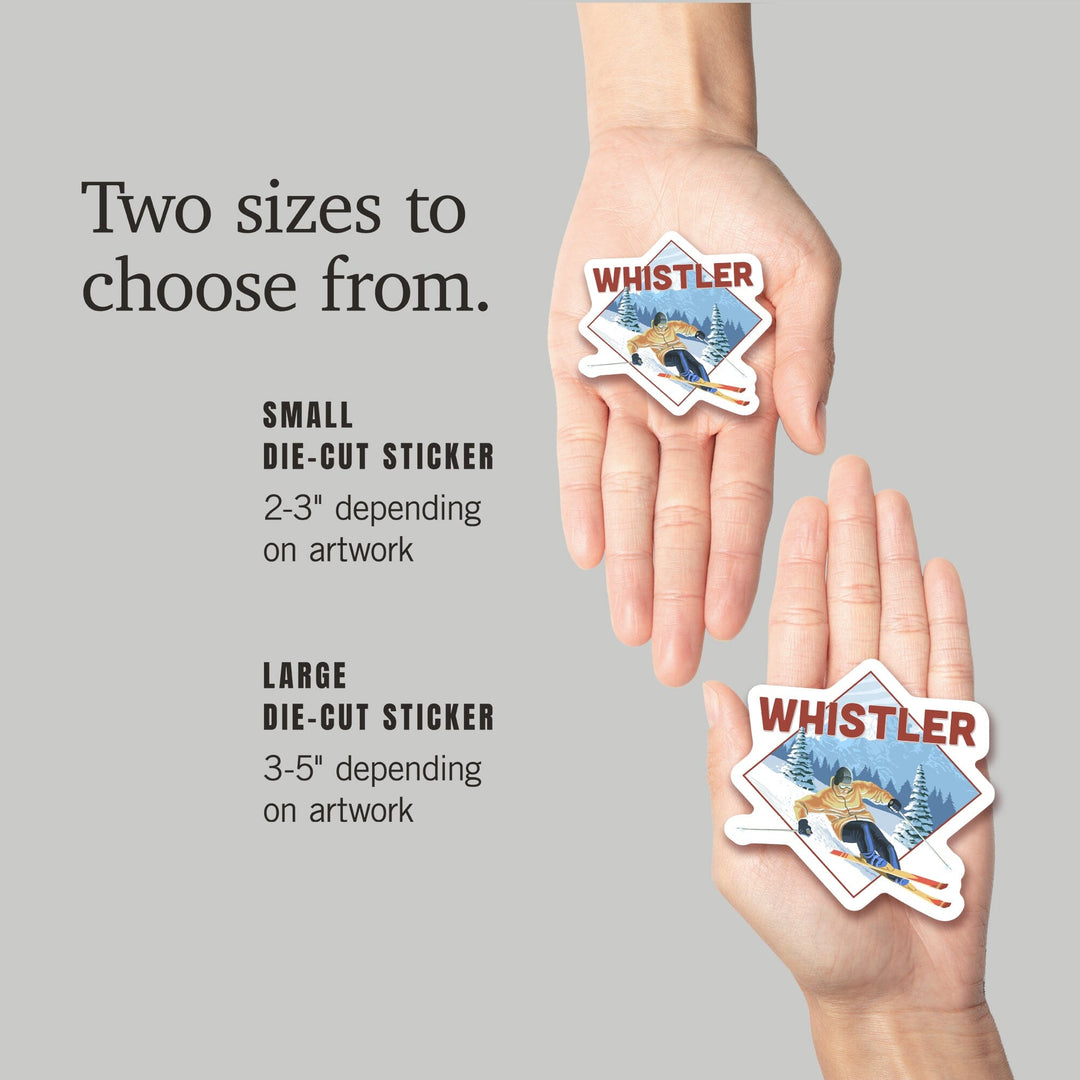Whistler, Canada, Downhill Snow Skier, Contour, Vinyl Sticker Sticker Lantern Press