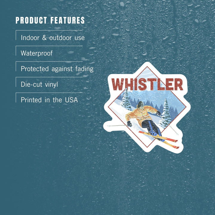 Whistler, Canada, Downhill Snow Skier, Contour, Vinyl Sticker Sticker Lantern Press