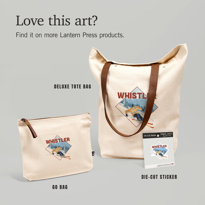 Whistler, Canada, Downhill Snow Skier, Contour, Vinyl Sticker Sticker Lantern Press